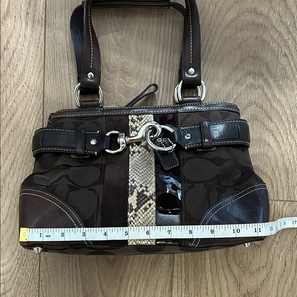 Vintage Coach Hampton Signature Carryall Bag Shoulder Purse Brown/Cream Snake. - Picture 12 of 15